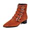 Joy&Peace/真美诗冬季专柜同款桔红色羊绒皮女皮靴粗跟尖头短靴中跟靴子ZR775DD7