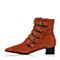 Joy&Peace/真美诗冬季专柜同款桔红色羊绒皮女皮靴粗跟尖头短靴中跟靴子ZR775DD7