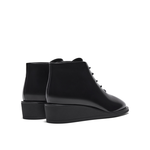 真美诗2023冬季新款商场同款简约纯色羊皮坡跟马丁靴42432DD3