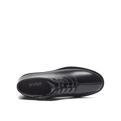 真美诗2023冬季新款商场同款简约纯色羊皮坡跟马丁靴42432DD3