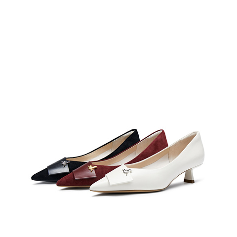 真美诗2024秋季新款鸢尾花钉扣设计尖头高跟鞋女YXB17CQ4