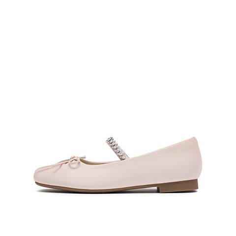 真美诗2024秋季新款蝴蝶结水钻一字带芭蕾鞋女51035CQ4