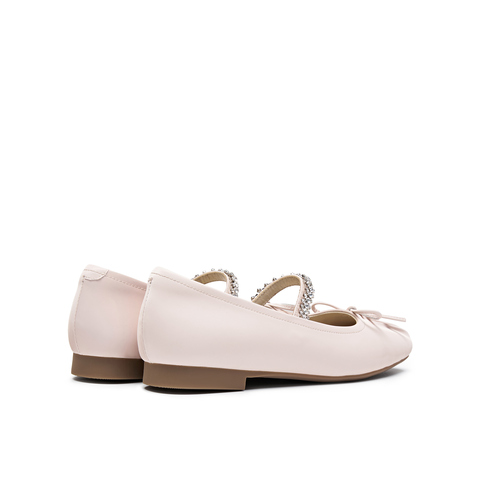 真美诗2024秋季新款蝴蝶结水钻一字带芭蕾鞋女51035CQ4