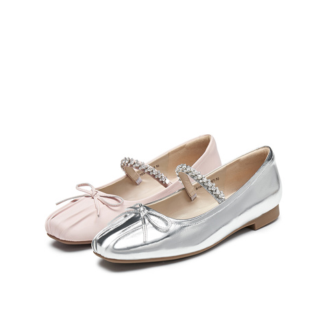 真美诗2024秋季新款蝴蝶结水钻一字带芭蕾鞋女51035CQ4