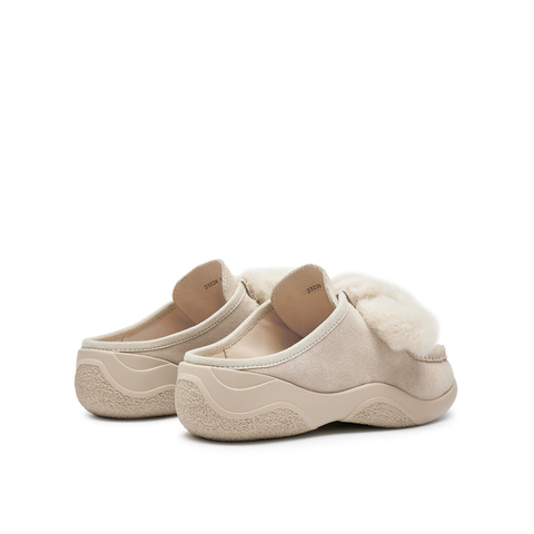 真美诗2024秋季新款毛绒蝴蝶结厚底一脚蹬包头拖23228CH4