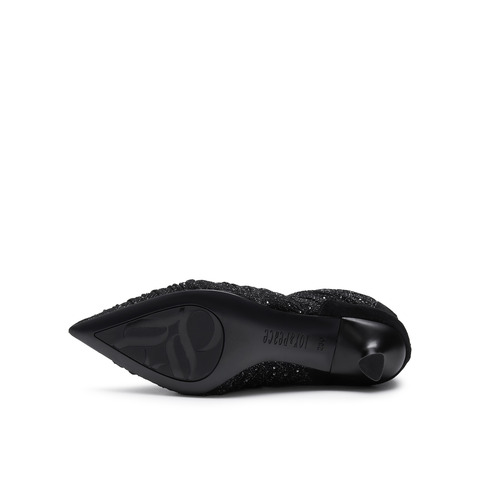 真美诗2024冬季新款烫钻纱面高跟尖头时装靴YVA34DD4