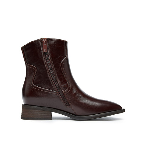 真美诗2024冬季新款光泽牛皮舒适粗跟帅气西部靴女91910DZ4