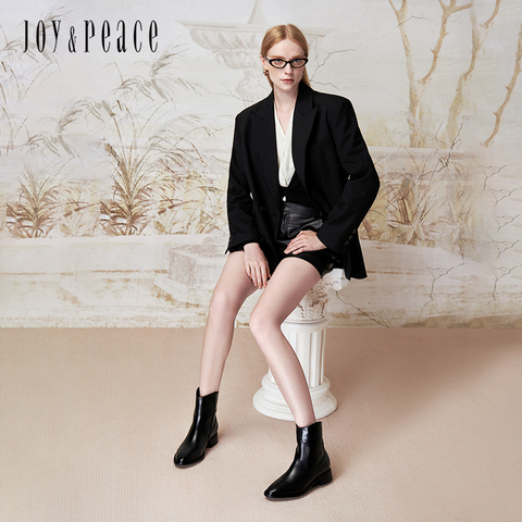 真美诗2024冬季新款光泽牛皮舒适粗跟帅气西部靴女91910DZ4