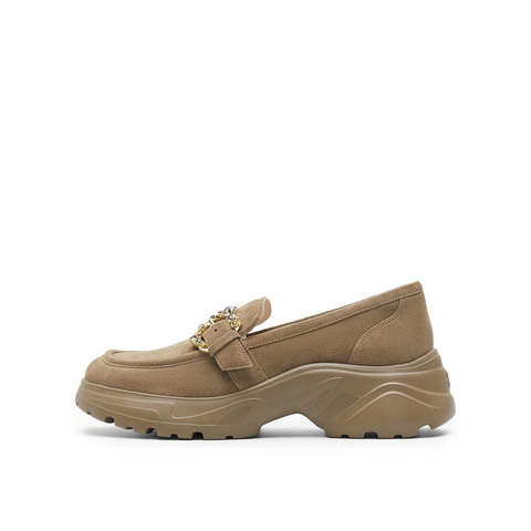 真美诗2025春季新款软糯羊绒钻扣圆头厚底乐福鞋女YYM35AA5