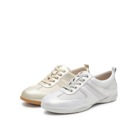 真美诗2025春季新款老钱风拼接舒适低跟德训鞋女YEC06AM5