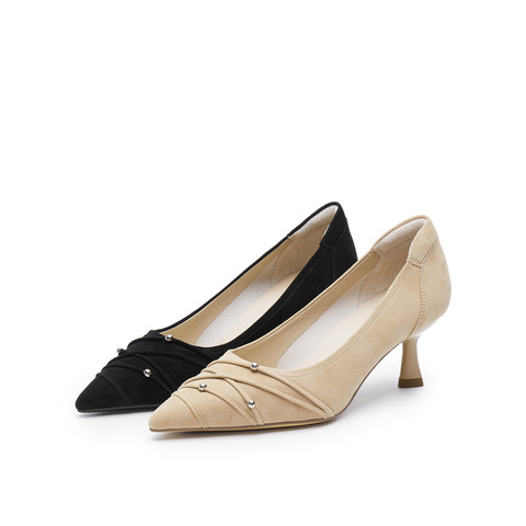 真美诗2025春季新款舒适羊绒优雅气质高跟鞋女YUW44AQ5