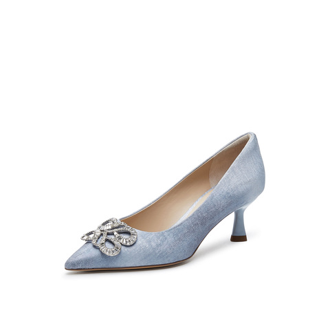 真美诗2025春季新款品牌LOGO钻扣高跟单鞋女YUW40AQ5