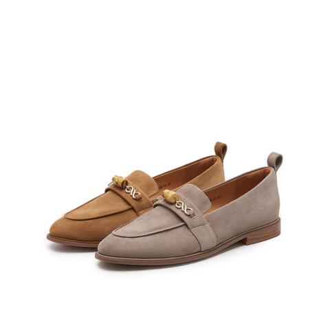 真美诗2025春季新款细腻羊绒竹节链条低跟乐福鞋女15155AA5