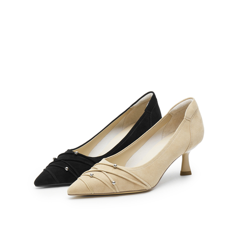 真美诗2025春季新款舒适羊绒优雅气质高跟鞋女YUW44AQ5