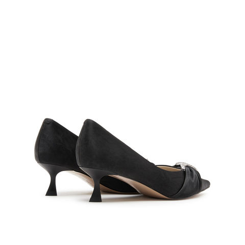 真美诗2025春季新款丝绸牛皮蛇形钻扣尖头高跟鞋女35016AQ5