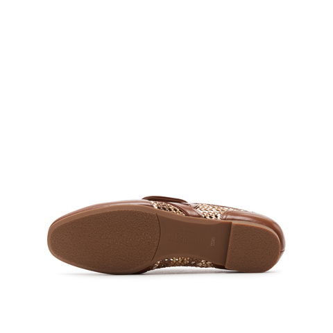 真美诗2025春季新款圆头优雅棉麻草编拼接翻盖德训鞋女ZB291AA5