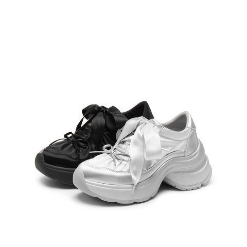 真美诗2025春季新款织带蝴蝶结芭蕾厚底老爹鞋女25256AM5