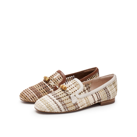 真美诗2025春季新款圆头麻绳编织竹节链饰单鞋女YOK73AA5