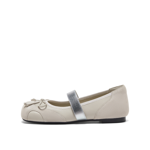 真美诗2025春季新款蝴蝶结弹力一字带低跟芭蕾舞鞋女95221AQ5