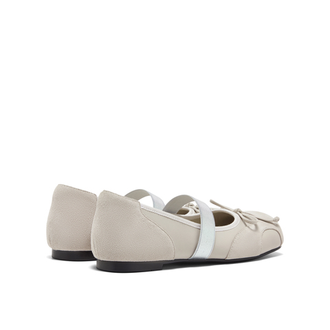 真美诗2025春季新款蝴蝶结弹力一字带低跟芭蕾舞鞋女95221AQ5