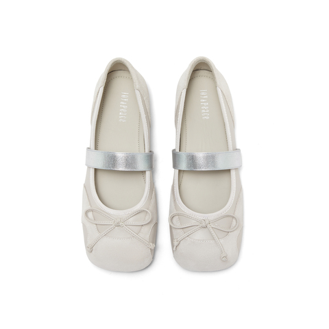 真美诗2025春季新款蝴蝶结弹力一字带低跟芭蕾舞鞋女95221AQ5