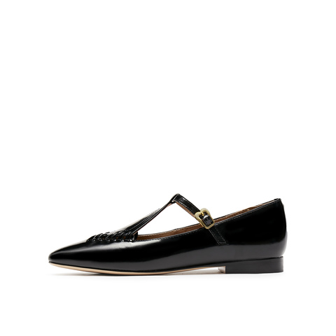 真美诗2025年春季新款编织镂空牛皮玛丽珍鞋女10806AA5