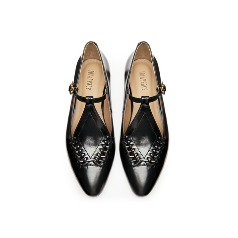 真美诗2025年春季新款编织镂空牛皮玛丽珍鞋女10806AA5