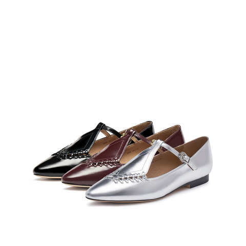 真美诗2025年春季新款编织镂空牛皮玛丽珍鞋女10806AA5