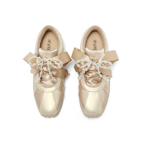 真美诗2025春季新款织带蝴蝶结圆珠饰链运动芭蕾舞鞋女F5100AM5