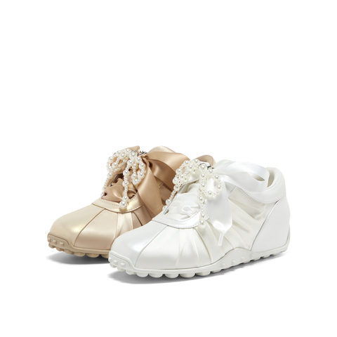 真美诗2025春季新款织带蝴蝶结圆珠饰链运动芭蕾舞鞋女F5100AM5