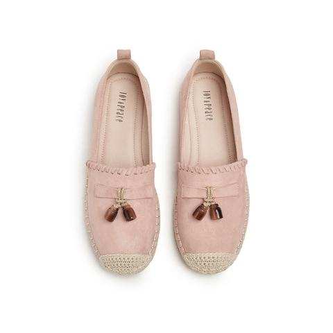 真美诗2025春季新款软糯羊绒草编围底树脂饰扣渔夫鞋女96838AA5