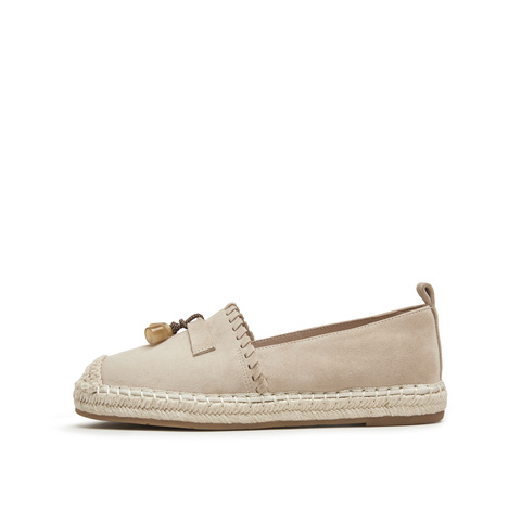 真美诗2025春季新款软糯羊绒草编围底树脂饰扣渔夫鞋女96838AA5