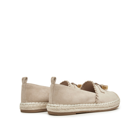 真美诗2025春季新款软糯羊绒草编围底树脂饰扣渔夫鞋女96838AA5