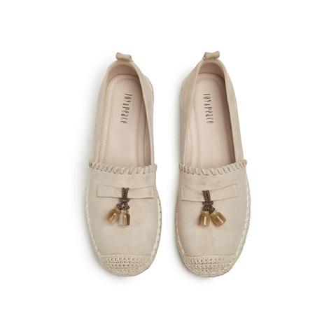 真美诗2025春季新款软糯羊绒草编围底树脂饰扣渔夫鞋女96838AA5