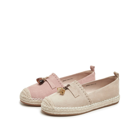 真美诗2025春季新款软糯羊绒草编围底树脂饰扣渔夫鞋女96838AA5