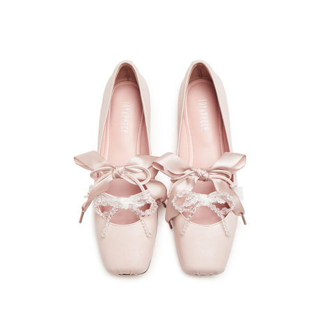 真美诗2025年春季新款甜美串珠蝴蝶结羊皮革芭蕾舞鞋女86668AQ5