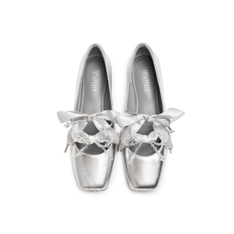 真美诗2025年春季新款甜美串珠蝴蝶结羊皮革芭蕾舞鞋女86668AQ5