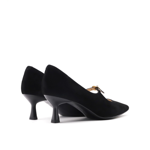 真美诗2025秋季新款金属饰扣法式经典尖头猫跟鞋女YUW53CQ5