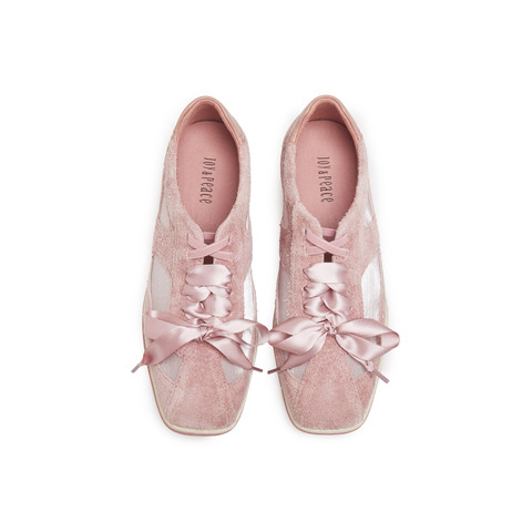 真美诗2025年秋季新款软糯芭蕾风网纱牛剖层革休闲鞋女96881CM5