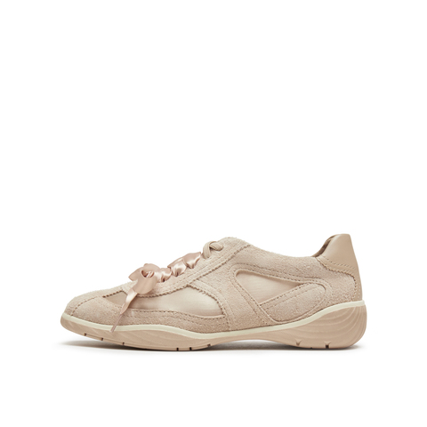 真美诗2025年秋季新款软糯芭蕾风网纱牛剖层革休闲鞋女96881CM5