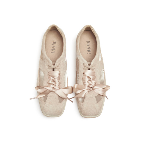 真美诗2025年秋季新款软糯芭蕾风网纱牛剖层革休闲鞋女96881CM5