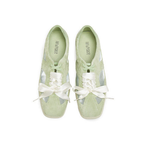 真美诗2025年秋季新款软糯芭蕾风网纱牛剖层革休闲鞋女96881CM5