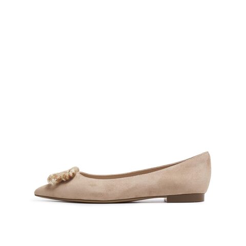 真美诗2025年秋季新款经典费尔岛毛线饰扣软糯羊绒皮单鞋YVV53CQ5