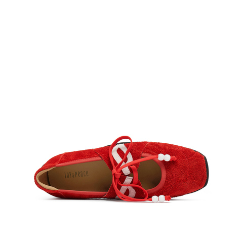 真美诗2025年秋季新款法式文艺薄底拼色牛皮革玛丽珍女鞋15612CQ5