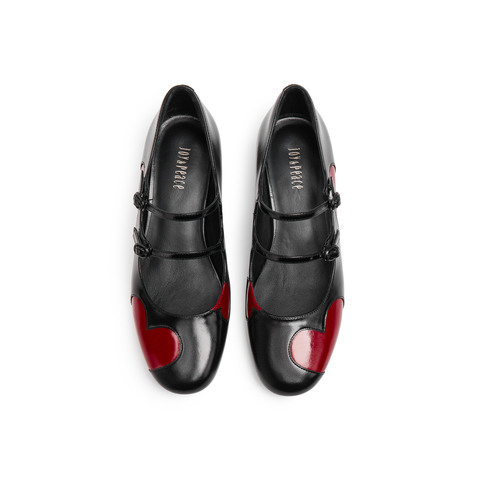 真美诗2025年秋季新款爱心撞色双细带羊皮玛丽珍女鞋YZJ06CQ5