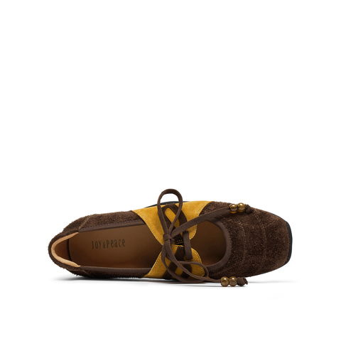 真美诗2025年秋季新款法式文艺薄底拼色牛皮革玛丽珍女鞋15612CQ5