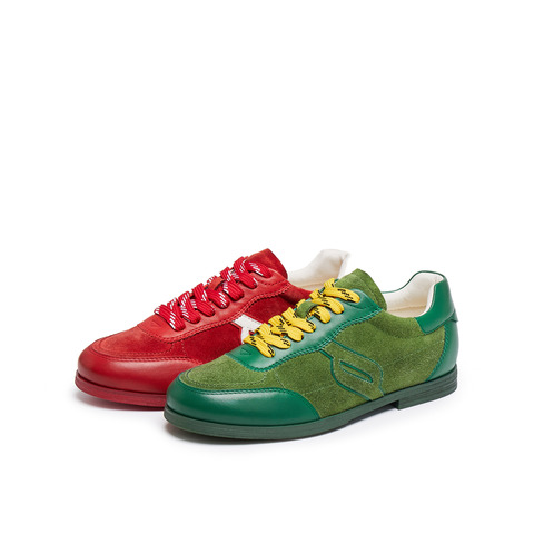 真美诗2025年秋季新款美式复古拼接时装牛剖层德训鞋女02101CM5