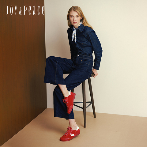 真美诗2025年秋季新款美式复古拼接时装牛剖层德训鞋女02101CM5