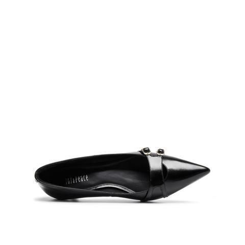 真美诗2025年秋季新款经典通勤尖头金属扣羊皮高跟鞋Y1R03CQ5