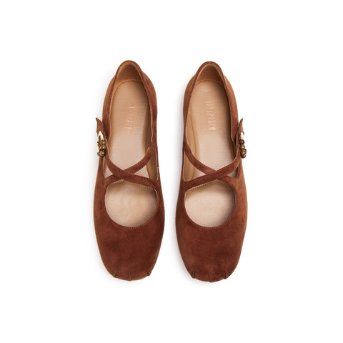 真美诗2025年秋季新款复古法式交叉细带羊皮革玛丽珍女鞋8TZ33CQ5